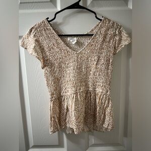 Japna Abstract Pattern Smocked Flutter Sleeve Top Size Large